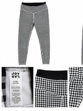 JoyLab Gingham Black White Leggings Size L High Waist